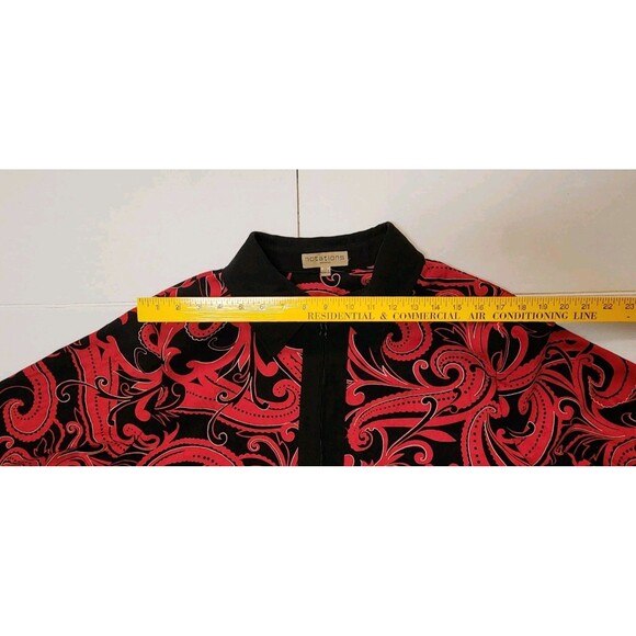 Notations Shirt Jacket Red Black Zippered 3XL Holiday Party Formal Chic Vintage - Picture 4 of 7